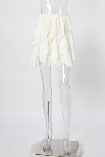 casual stretch solid color lace stitching pleated mini skirt