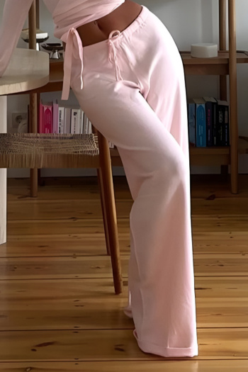 new casual slight stretch 4-color patchwork plush lace-up wide-leg pants