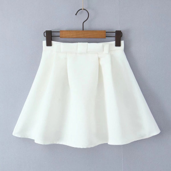 casual non-stretch solid color bow-decorated mini skirt with lining