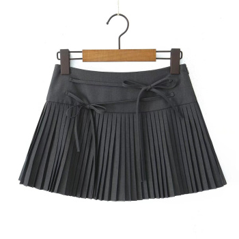 preppy non-stretch solid color pleated mini skirt with lining size run small
