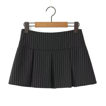 casual non-stretch striped printing pleated mini skirt size run small