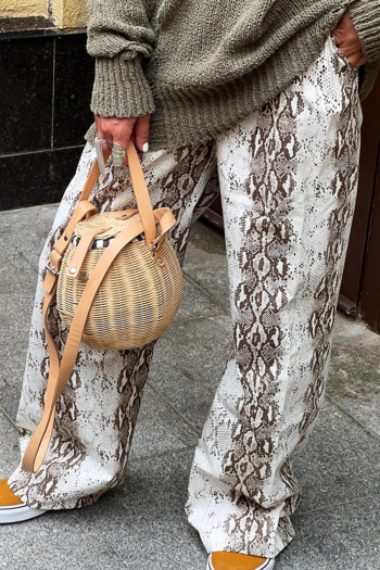 stylish non-stretch snake printing high waist all-match straight pants