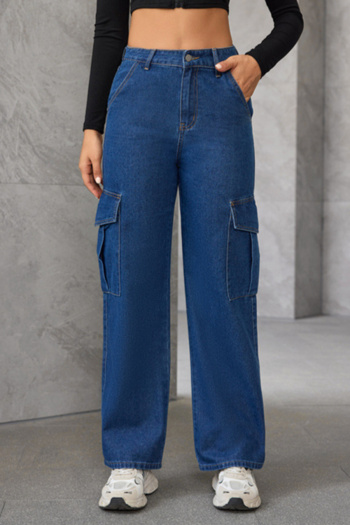 xs-xl stylish non-stretch high waist pocket cargo straight jeans