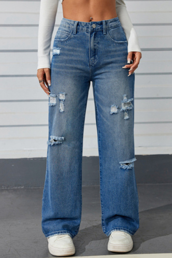 xs-xl stylish non-stretch high waist all-match ripped straight jeans