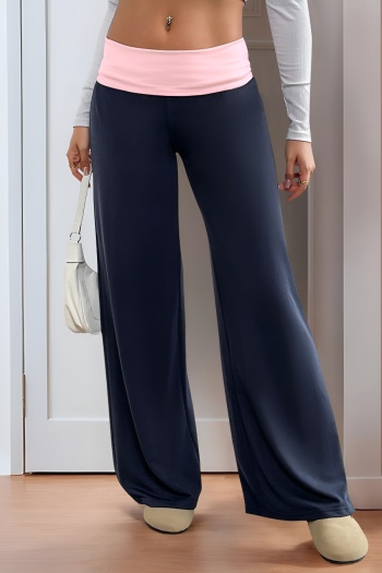 stylish slight stretch color-block wide-leg low-waist all-match pants