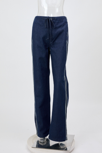 casual non-stretch denim high-waist drawstring loose pants