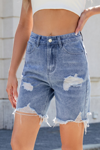 casual plus size non-stretch 3 colors hole mid waist denim shorts