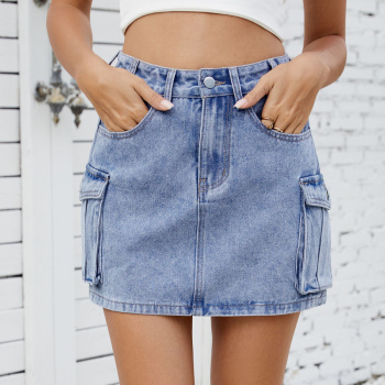 stylish plus size non-stretch 3-colors cargo denim mini skirt