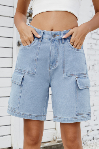 casual plus size non-stretch new solid color cargo denim shorts