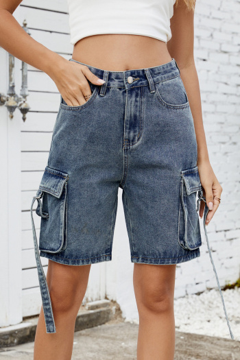 casual plus size non-stretch 3 colors new mid waist cargo denim shorts