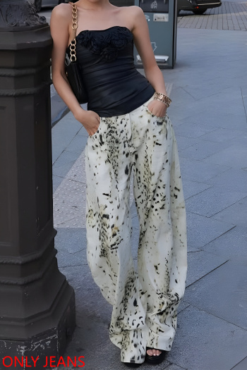 casual non-stretch denim leopard printing high-waist jeans