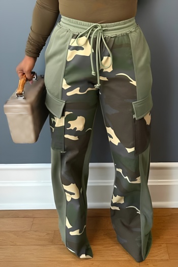 casual plus size non-stretch drawstring contrast color pants