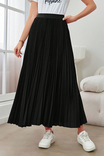 casual non-stretch high-waist pleated solid color maxi skirt