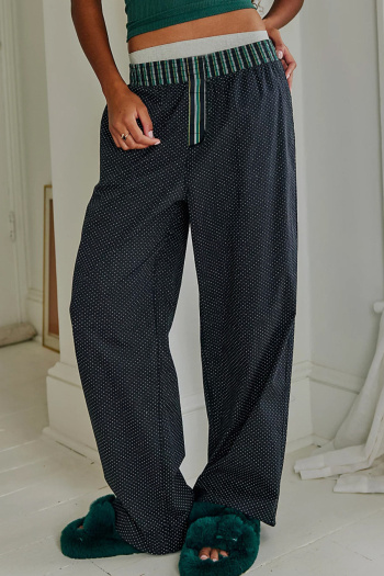 casual non-stretch patchwork contrast color dots printing wide-leg pants