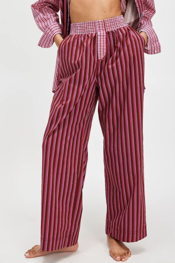 casual non-stretch patchwork contrast color stripes printing wide-leg pants