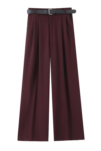 casual non-stretch with belt solid color pants