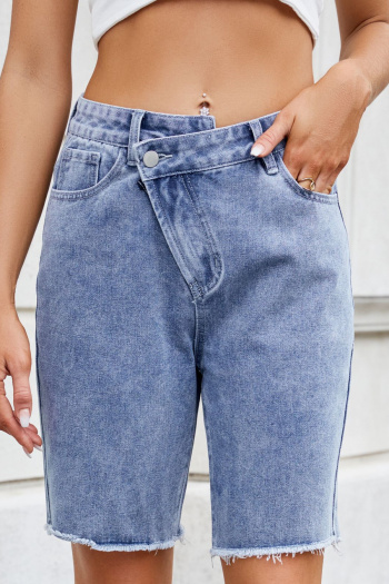 new plus-size non-stretch patchwork solid color pockets washed denim shorts