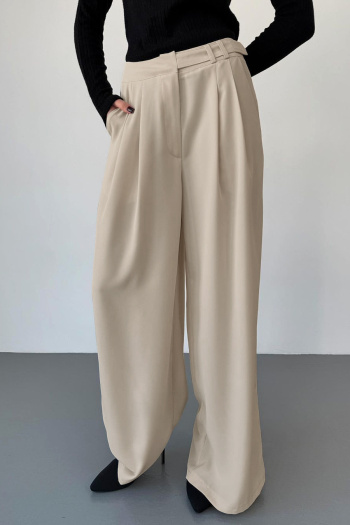 casual non-stretch patchwork pockets khaki high-waist wide-leg pants