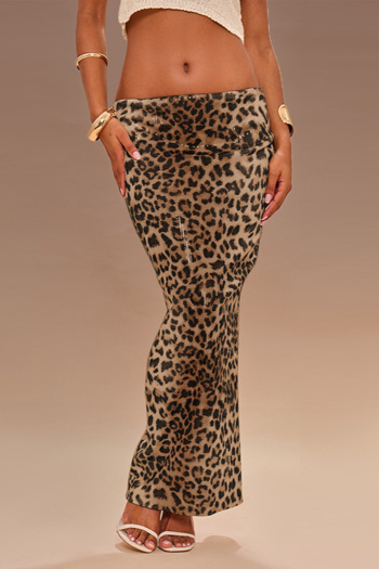 sexy slight stretch leopard printing sequin decor high-waist maxi skirt