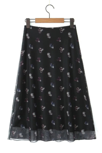 casual slight stretch cat batch printing high-waist midi skirt(size run small)