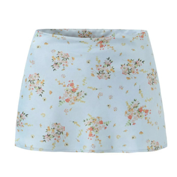 casual non-stretch floral batch printing high-waist mini skirt(size run small)