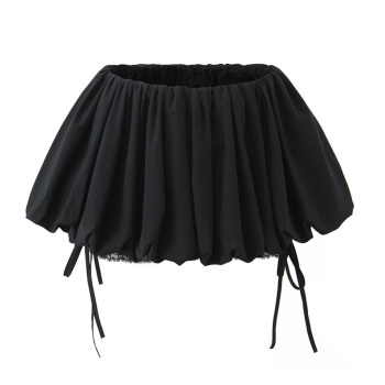 casual slight stretch solid color drawstring mini skirt