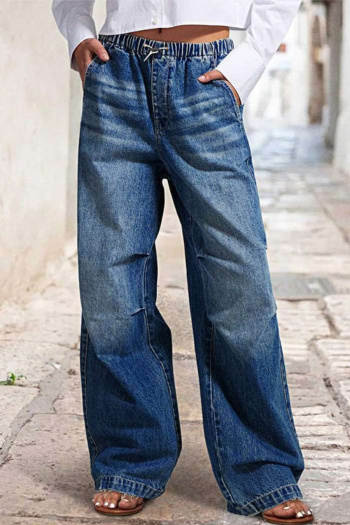 new plus-size medium stretch patchwork loose wide-leg jeans