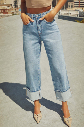 stylish plus-size medium stretch patchwork 3-color high-waist straight-leg jeans