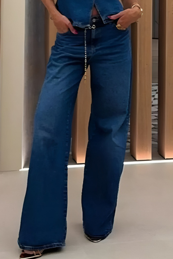 stylish plus-size non-stretch patchwork wide-leg jeans (no belt & chain)