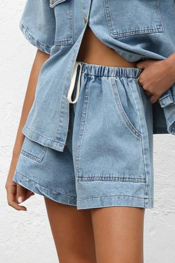 new plus-size non-stretch patchwork solid color wide-leg denim shorts