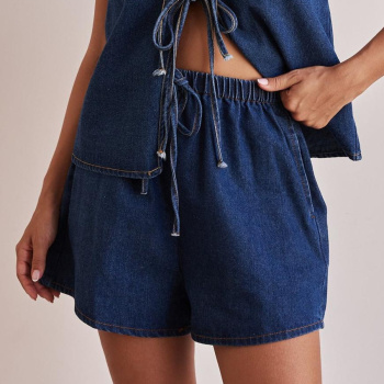 new plus-size non-stretch patchwork denim high-waist wide-leg shorts