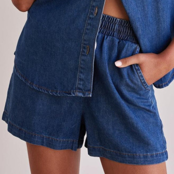 casual plus-size non-stretch solid color denim wide-leg shorts
