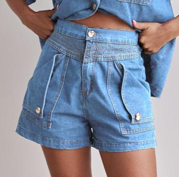 new plus-size non-stretch denim pockets high-waist shorts