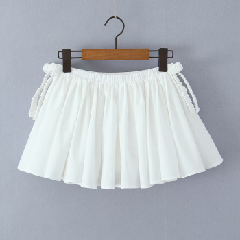 casual non-stretch simple solid color cotton pleated mini skirt