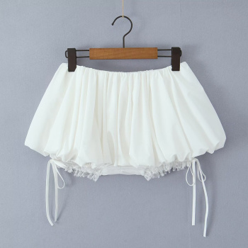 casual non-stretch solid color pleated with lined mini skirt