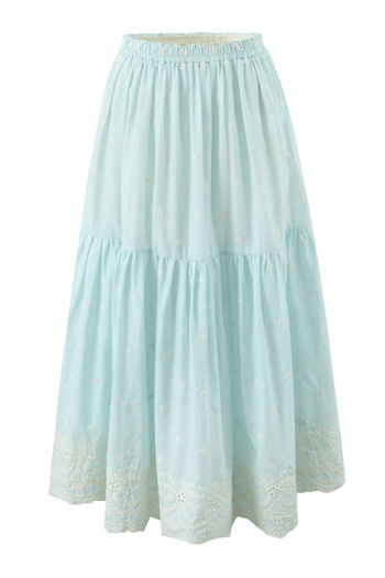 casual non-stretch high-waist flower embroidery midi skirt