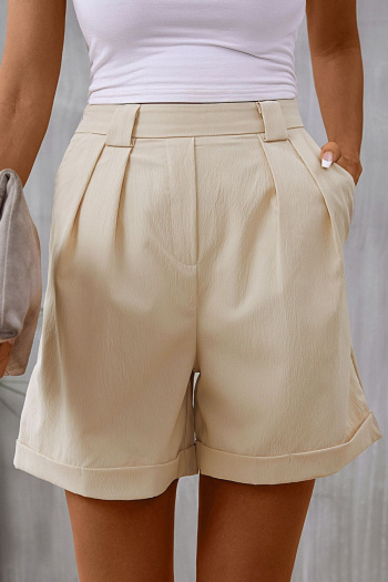 casual non-stretch solid color high-waist shorts