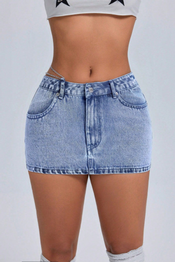 xs-l new non-stretch patchwork denim hip-hugging mini skirts (with one chain)