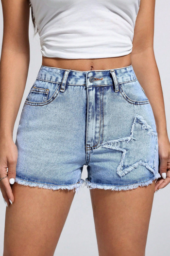 xs-xl stylish non-stretch patchwork pentagram solid color denim shorts