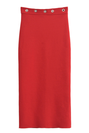 casual non-stretch solid color eyelet decor high-waist midi skirt