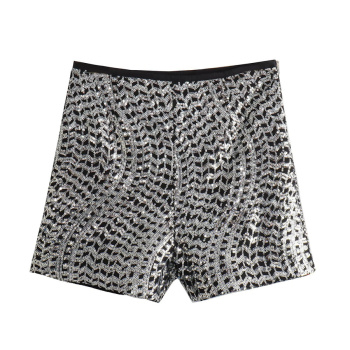 casual non-stretch high-waist sequin decor shorts
