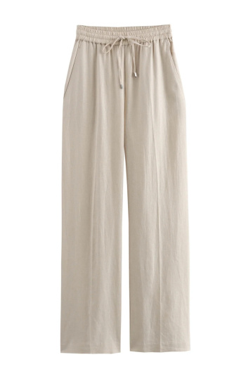 casual non-stretch high-waist solid color drawstring loose pants