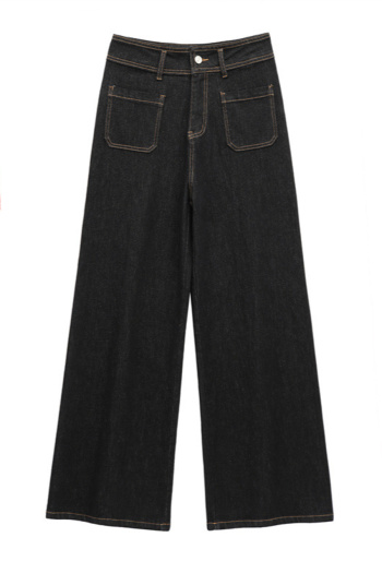 casual non-stretch denim solid color high-waist loose pants