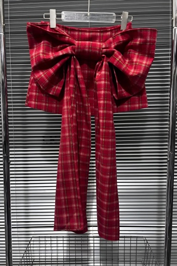 stylish retro non-stretch checkered big bow design mini skirt(size run small)