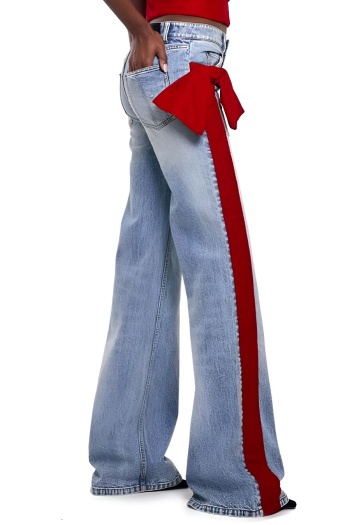 casual non-stretch denim bow-knot decor high-waist jeans(size run small)