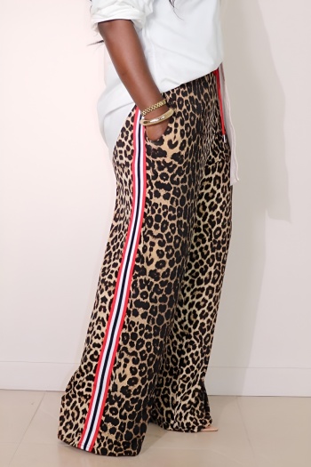 casual slight stretch leopard print striped straight-leg pants