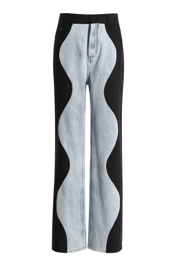 casual non-stretch stitching denim high-waist jeans(size run small)