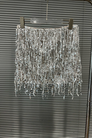 exquisite slight stretch sequin tassel with lining mini skirt(size run small)