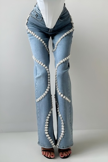 xs-l stylish slight stretch rhinestone decor all-match straight jeans