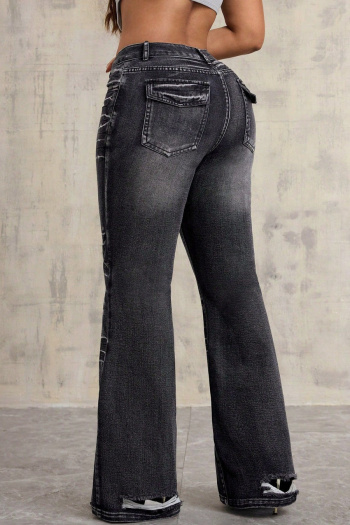 new stylish non-stretch patchwork contrast color holes flared jeans